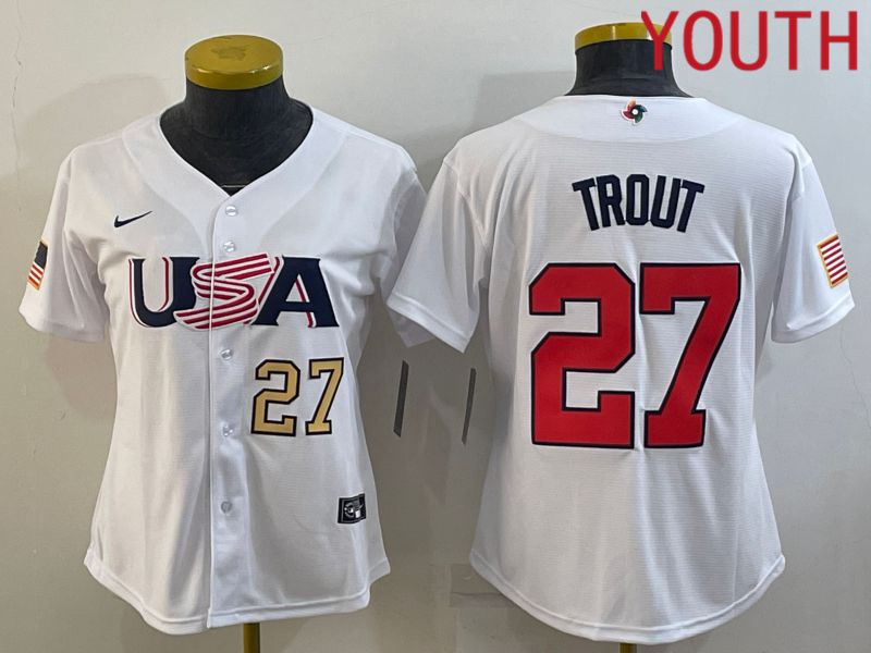 Youth 2023 World Cub USA #27 Trout White MLB Jersey->youth mlb jersey->Youth Jersey